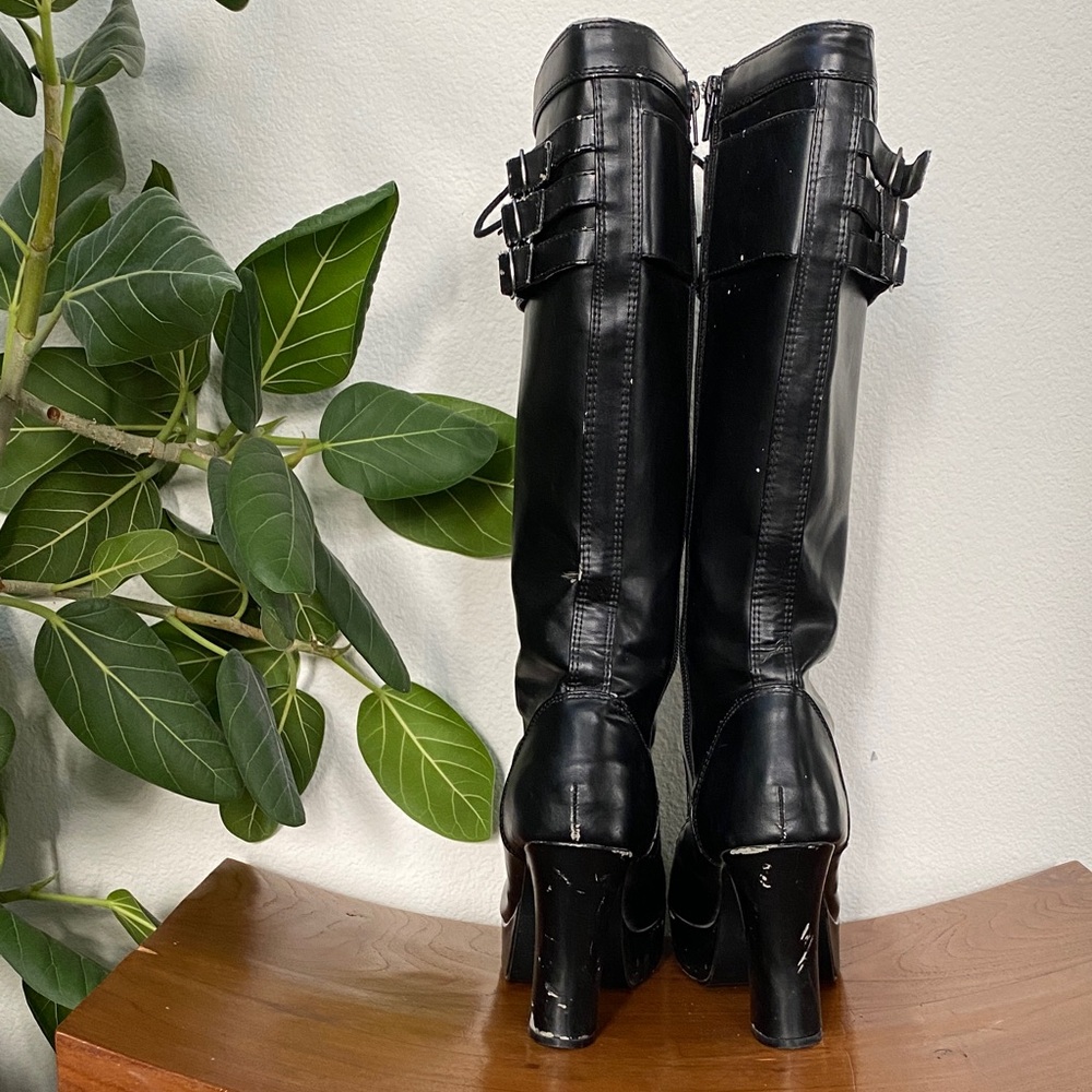 T.U.K Black Lace-Up High Platform Boots - Picture 4 of 16